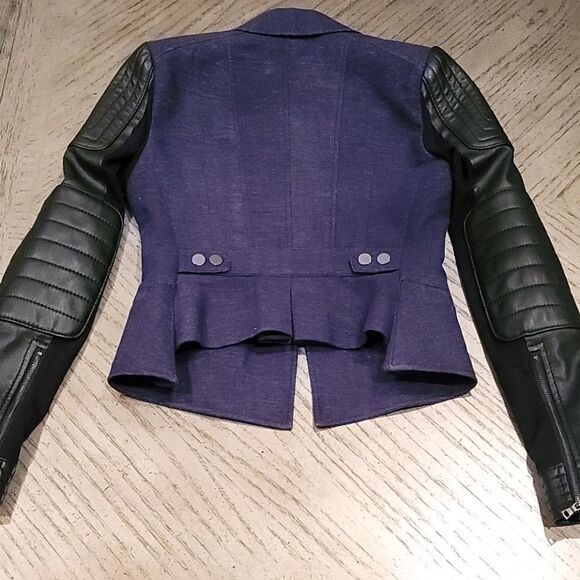 BCBGMAXAZRIA black leather and denim jacket XXS - Picture 3 of 7